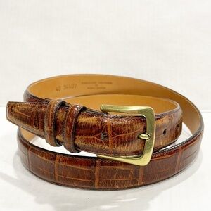 Brighton Women Belt Sz 40 Genuine Embossed Calfskin on‎ Saddled Leather Brown